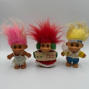 Vintage Russ Berrie Troll Doll Lot 3 Inch Ballerina Christmas Caroler Tennis 90s